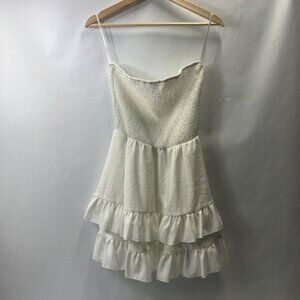Shein White Sleeveless Cross-back Tiered Sun Dress Women's Size M Medium NEW‎